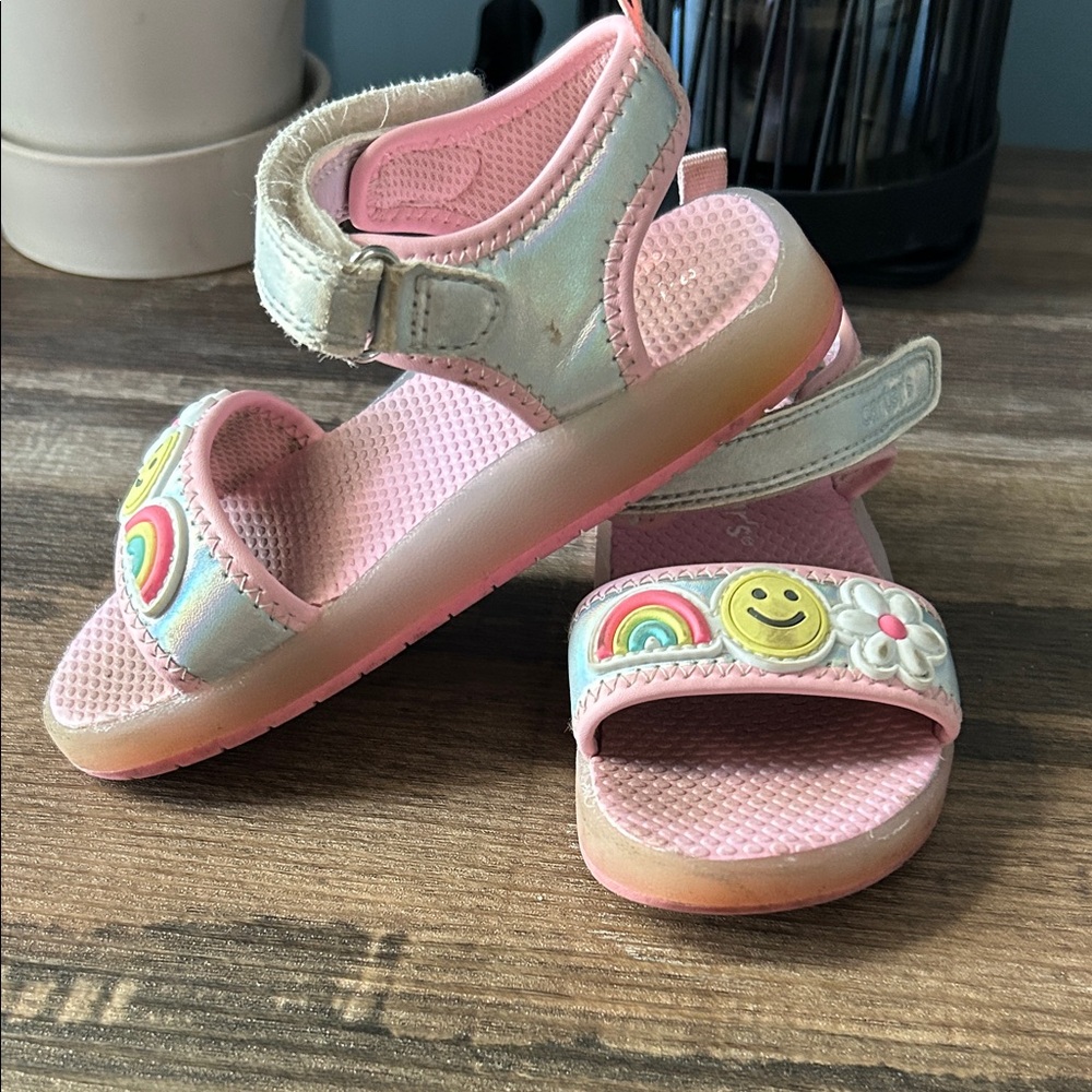 Carter's Pink Holographic Sandals with Rainbow & Smiley Accents